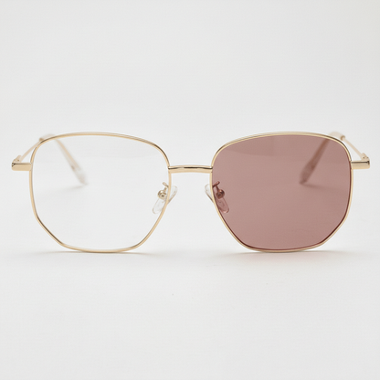 Ruth Pink Photochromic Lens Glasses - Gold Geometric Metal Frame - Front View