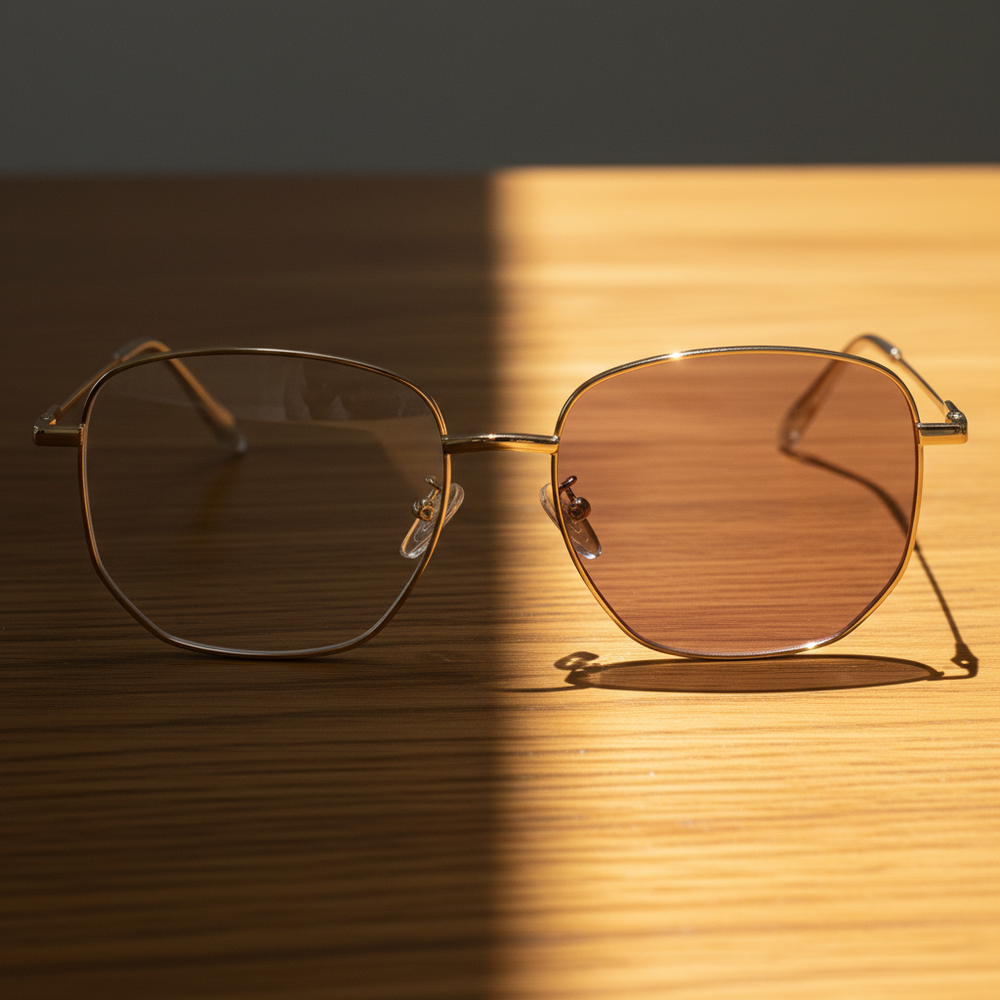 Ruth Pink Photochromic Lens Glasses - Gold Geometric Metal Frame