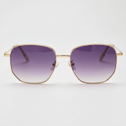Ruth Purple Gradient Lens Sunglasses - Gold Geometric Metal Frame - Front View