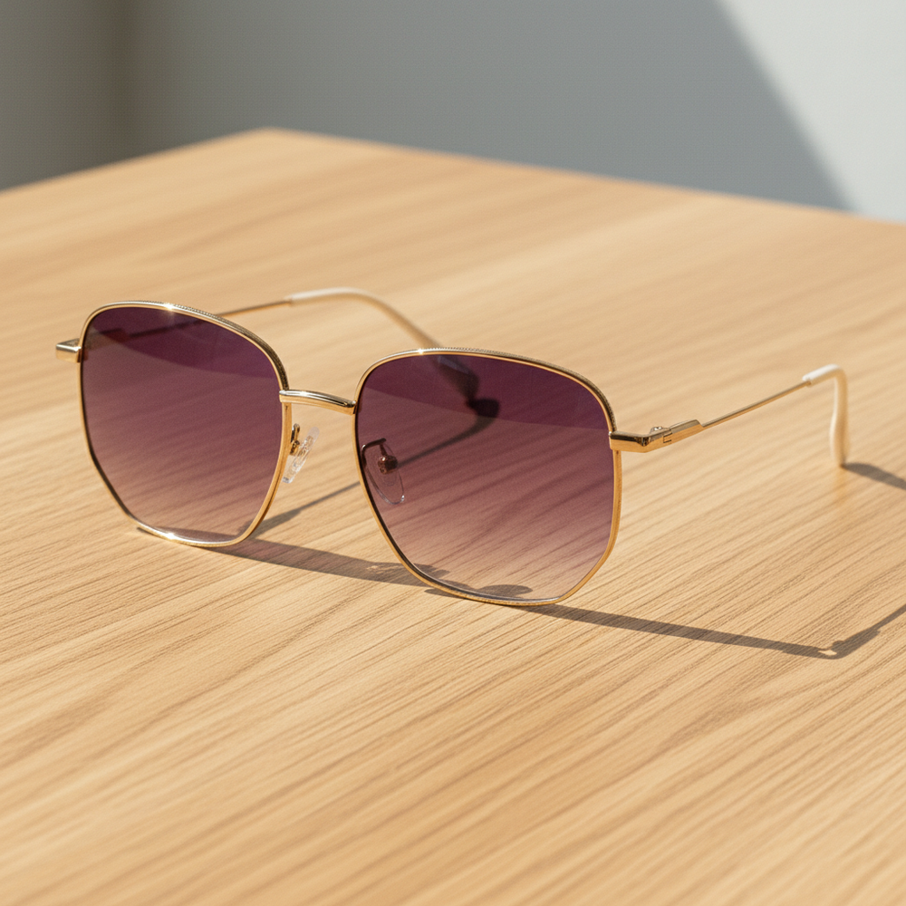 Ruth Purple Gradient Lens Sunglasses - Gold Geometric Metal Frame