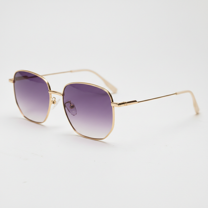 Ruth Purple Gradient Lens Sunglasses - Gold Geometric Metal Frame - Side View
