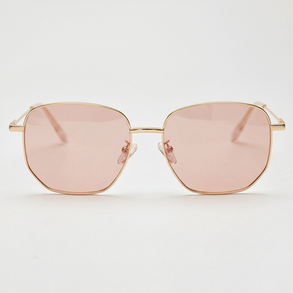 Ruth Rose Tinted Lens Sunglasses - Gold Geometric Metal Frame FL-41 Glasses - Front View