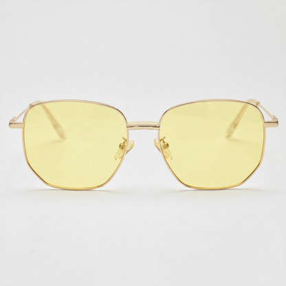 Ruth Yellow Tinted Lens Sunglasses - Gold Geometric Metal Frame - Front View