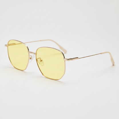 Ruth Yellow Tinted Lens Sunglasses - Gold Geometric Metal Frame - Side View