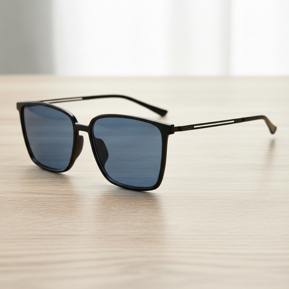 Sally Blue Tinted Lens Sunglasses - Glossy black Square TR90 Frame