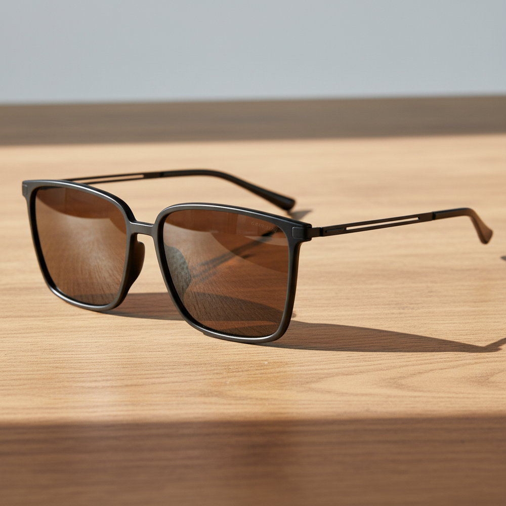 Sally Brown Tinted Lens Sunglasses - Glossy black Square TR90 Frame