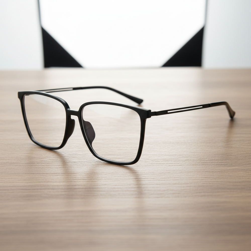 Sally Clear Lens Glasses - Glossy black Square TR90 Frame