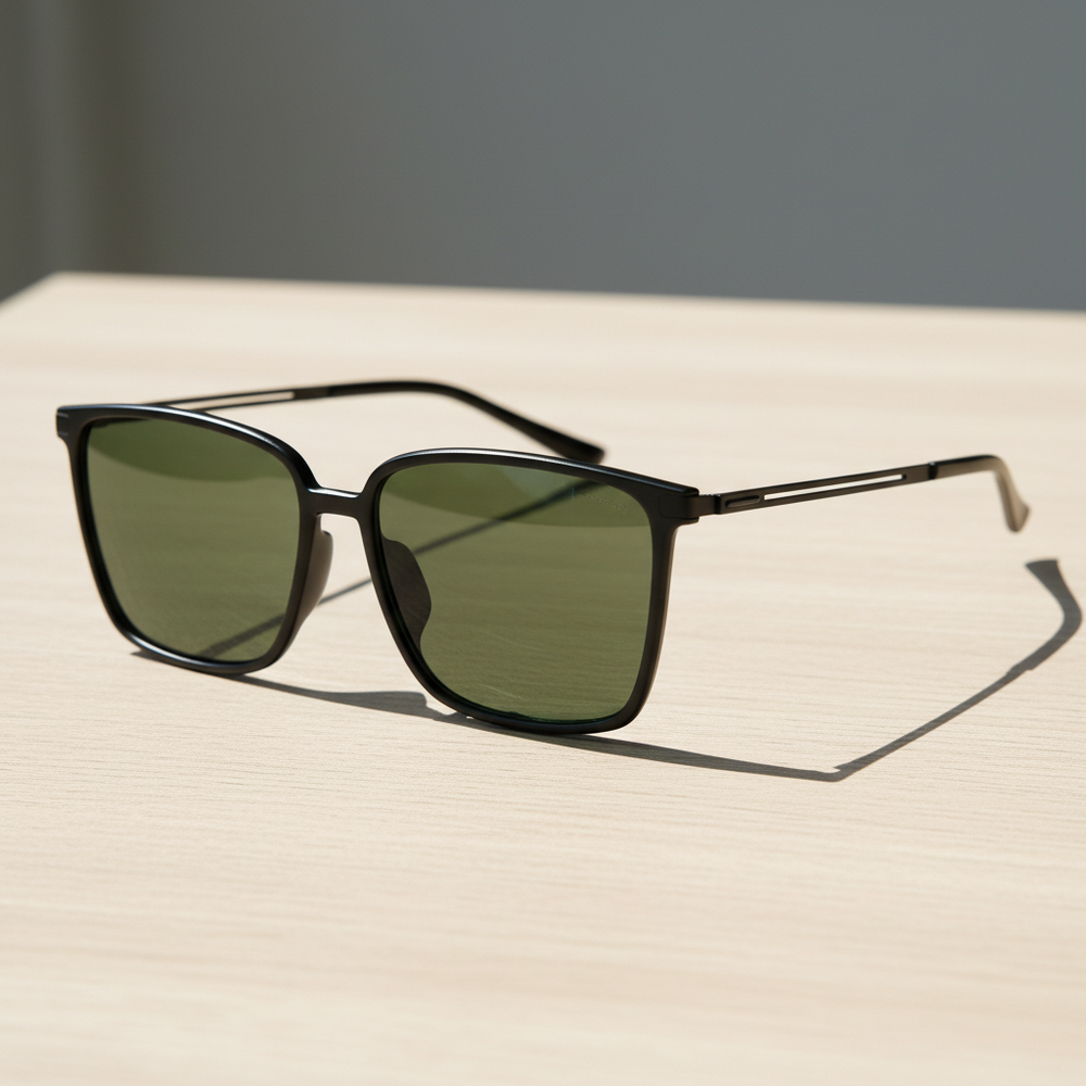 Sally Green Tinted Lens Sunglasses - Glossy black Square TR90 Frame