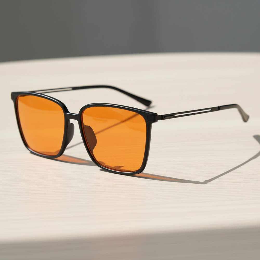 Sally Orange Tinted Lens Sunglasses - Glossy black Square TR90 Frame