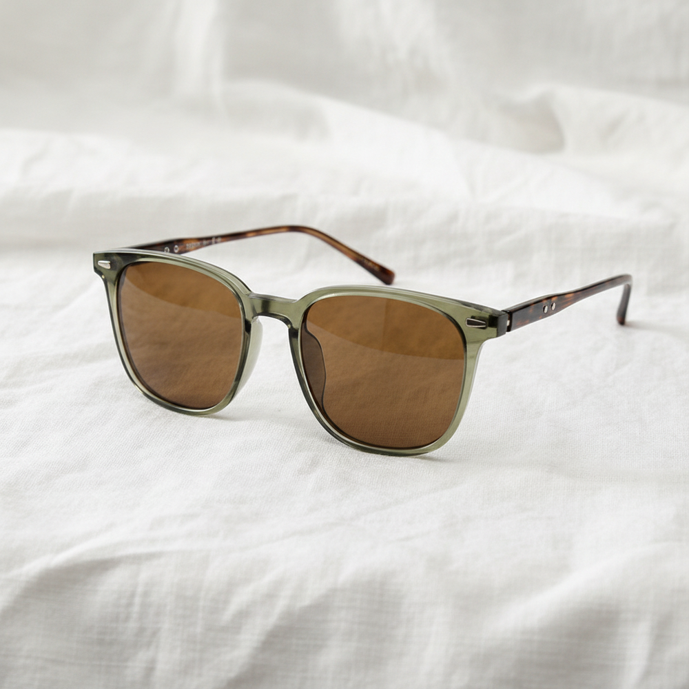Sherry Brown Tinted Lens Sunglasses - Olive green Square TR90 Frame