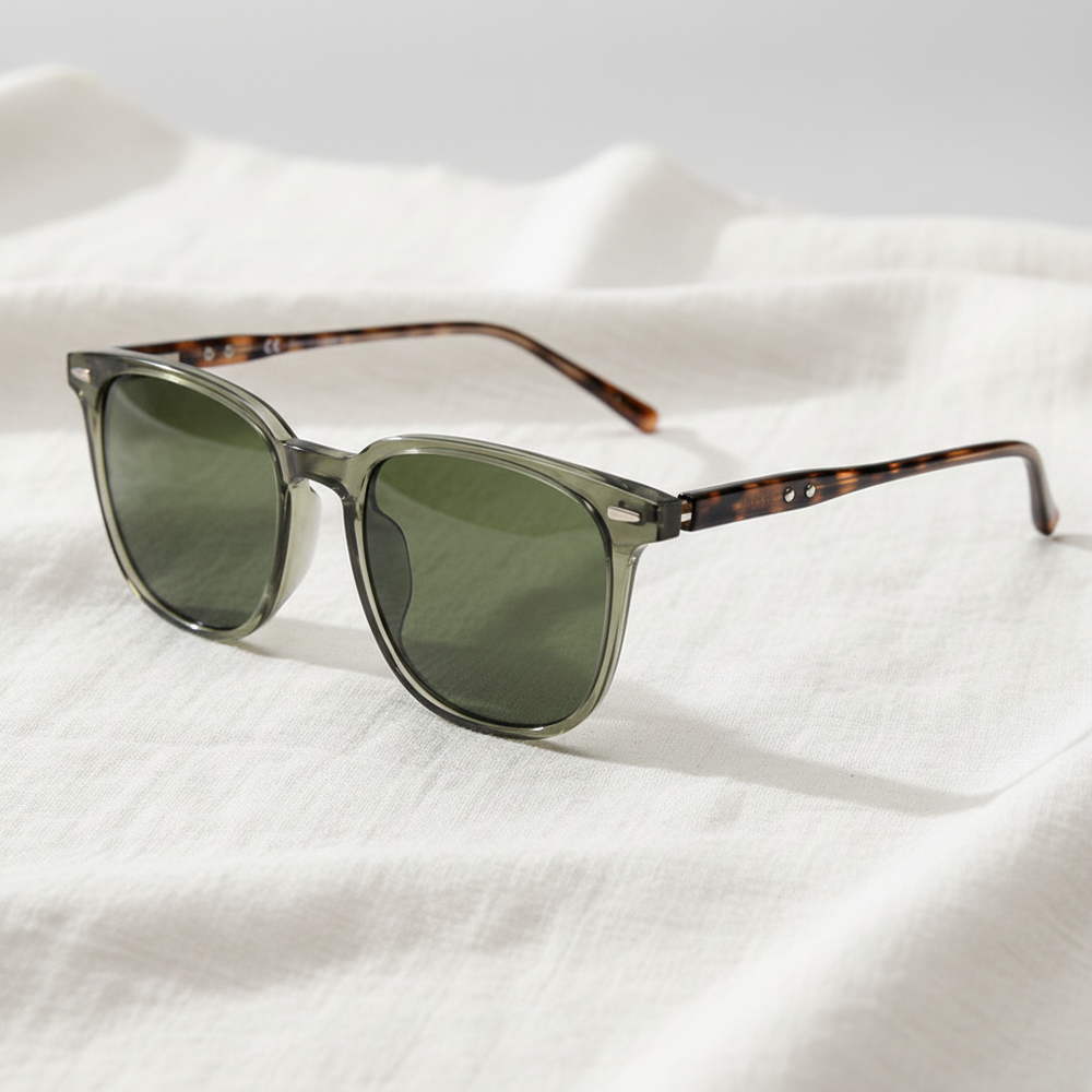 Sherry Green Tinted Lens Sunglasses - Olive green Square TR90 Frame