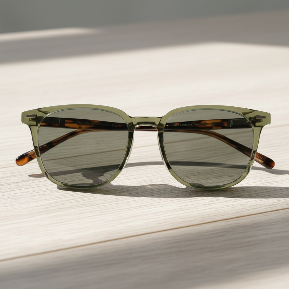Sherry Grey Tinted Lens Sunglasses - Olive green Square TR90 Frame
