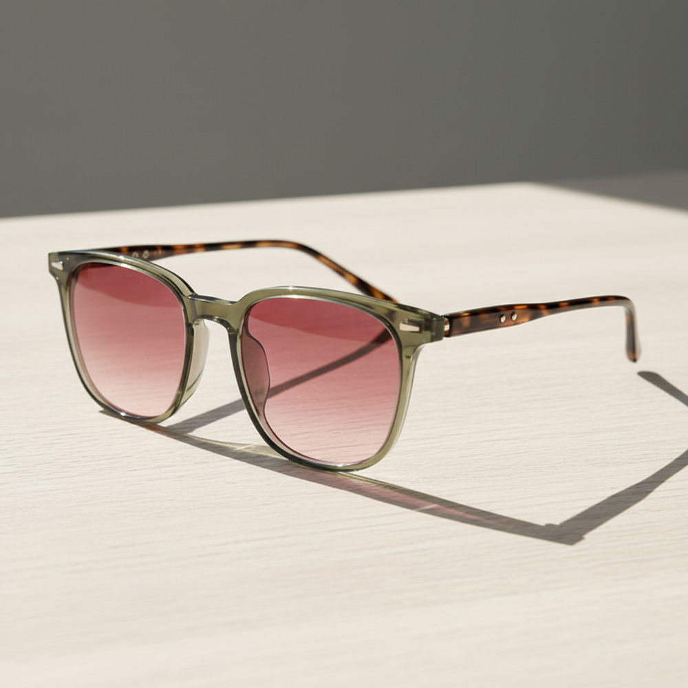 Sherry Pink Gradient Lens Sunglasses - Olive green Square TR90 Frame
