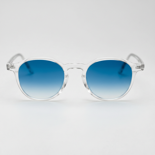 Susan Blue Gradient Lens Sunglasses - Clear Geometric TR90 Frame - Front View