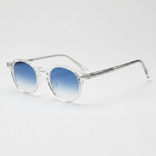 Susan Blue Gradient Lens Sunglasses - Clear Geometric TR90 Frame - Side View