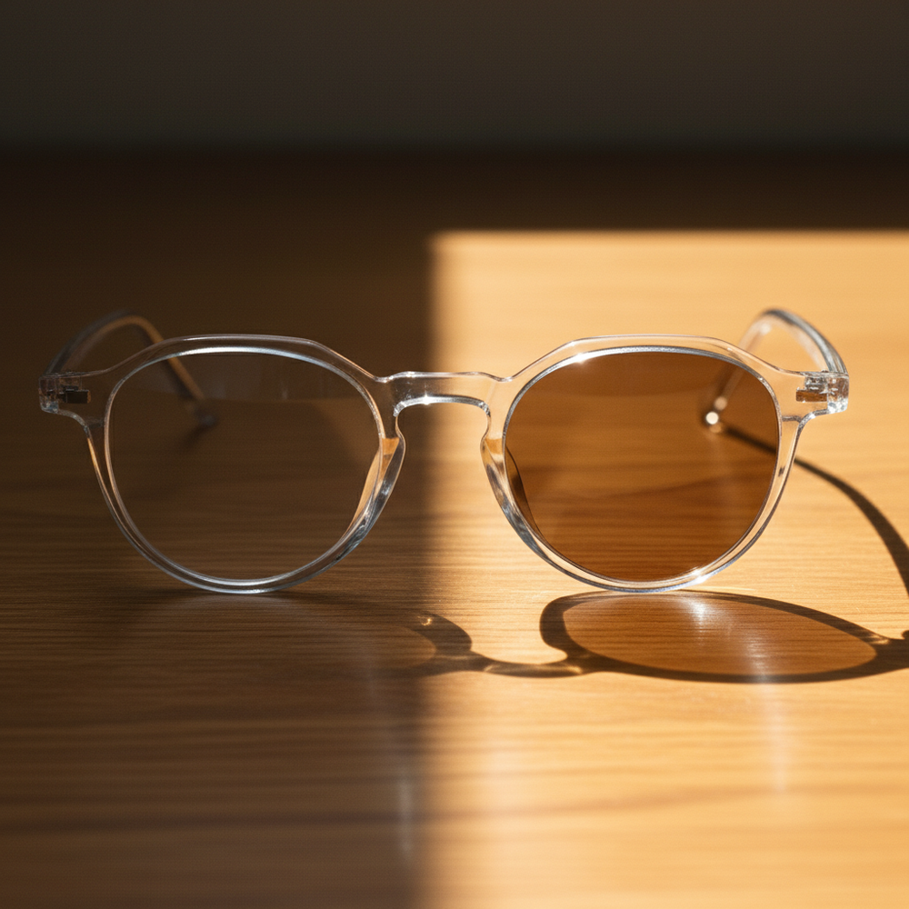 Susan Brown Photochromic Lens Glasses - Clear Geometric TR90 Frame