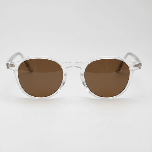 Susan Brown Tinted Lens Sunglasses - Clear Geometric TR90 Frame - Front View