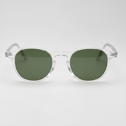 Susan Green Tinted Lens Sunglasses - Clear Geometric TR90 Frame - Front View