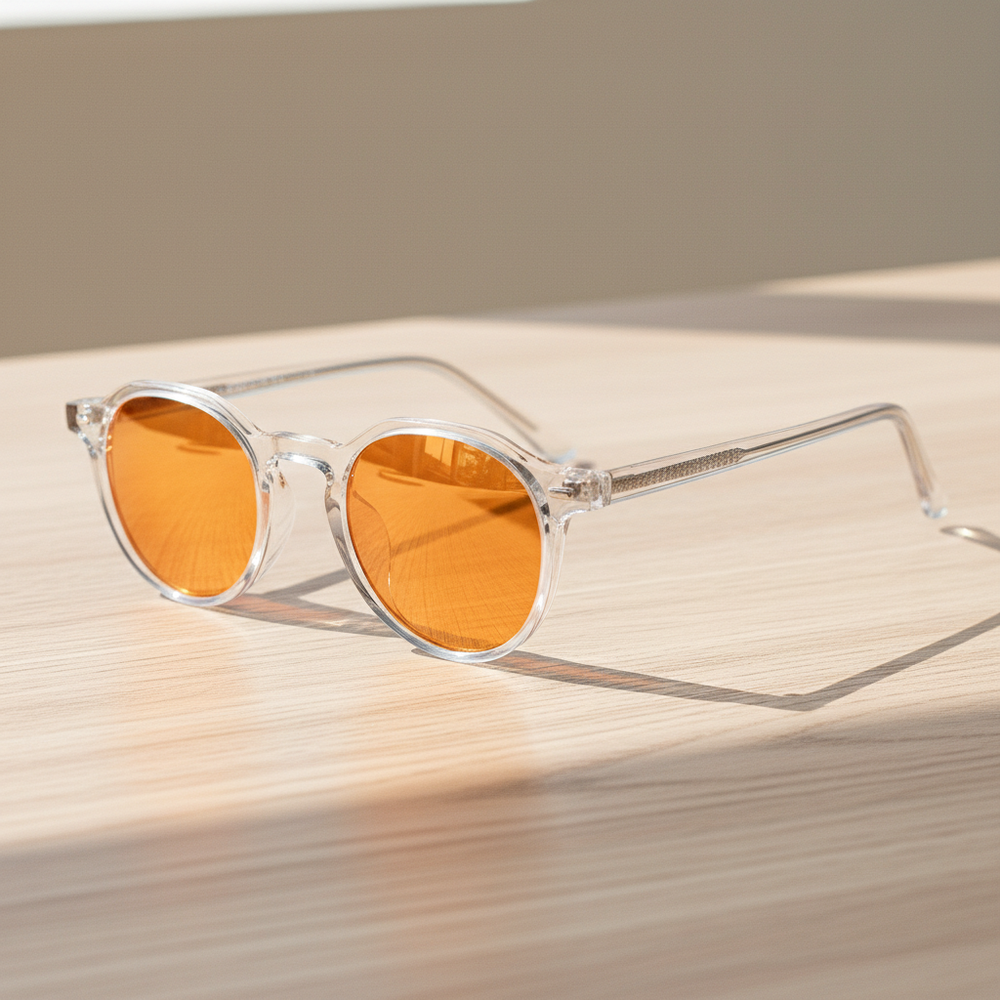 Susan Orange Tinted Lens Sunglasses - Clear Geometric TR90 Frame
