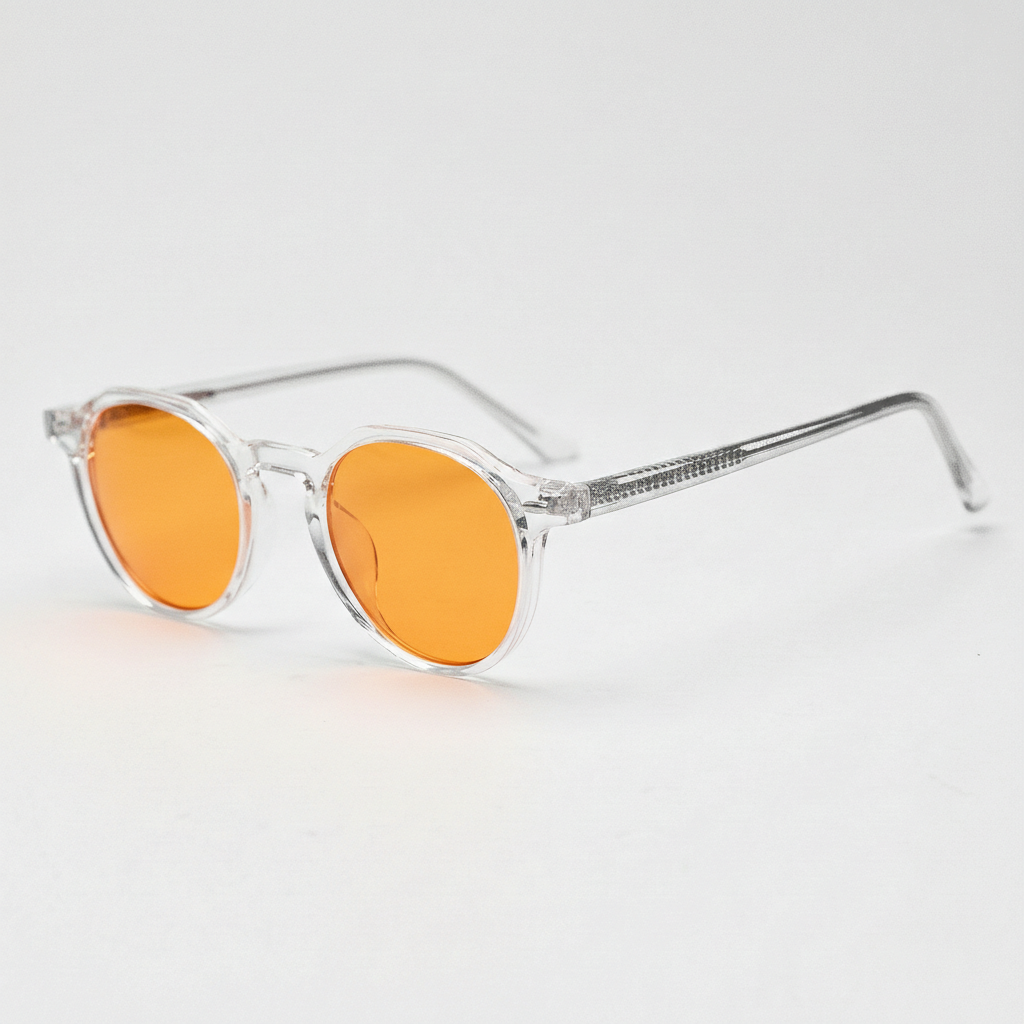 Susan Orange Tinted Lens Sunglasses - Clear Geometric TR90 Frame - Side View