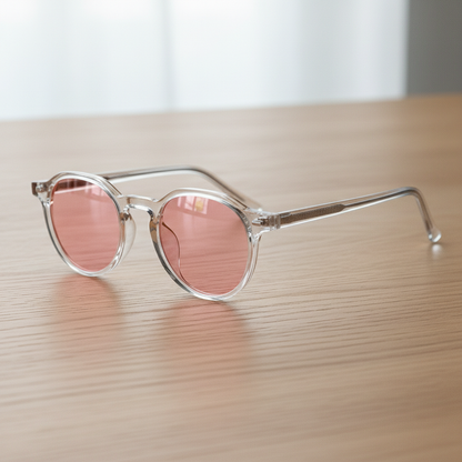 Susan Pink Tinted Lens Sunglasses - Clear Geometric TR90 Frame - Lifestyle Shot
