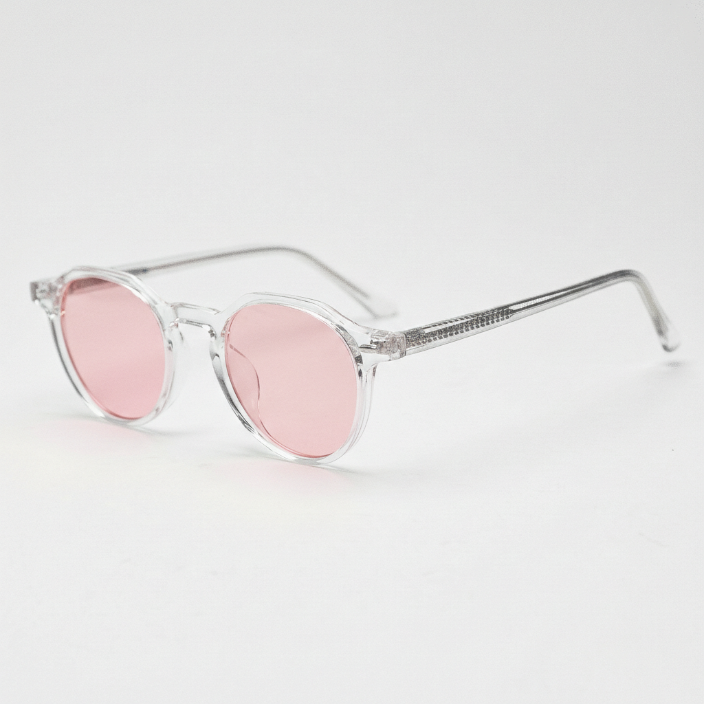 Susan Pink Tinted Lens Sunglasses - Clear Geometric TR90 Frame - Side View