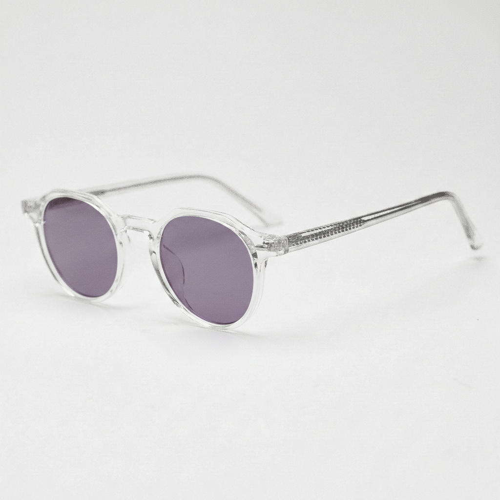 Susan Purple Tinted Lens Sunglasses - Clear Geometric TR90 Frame - Side View