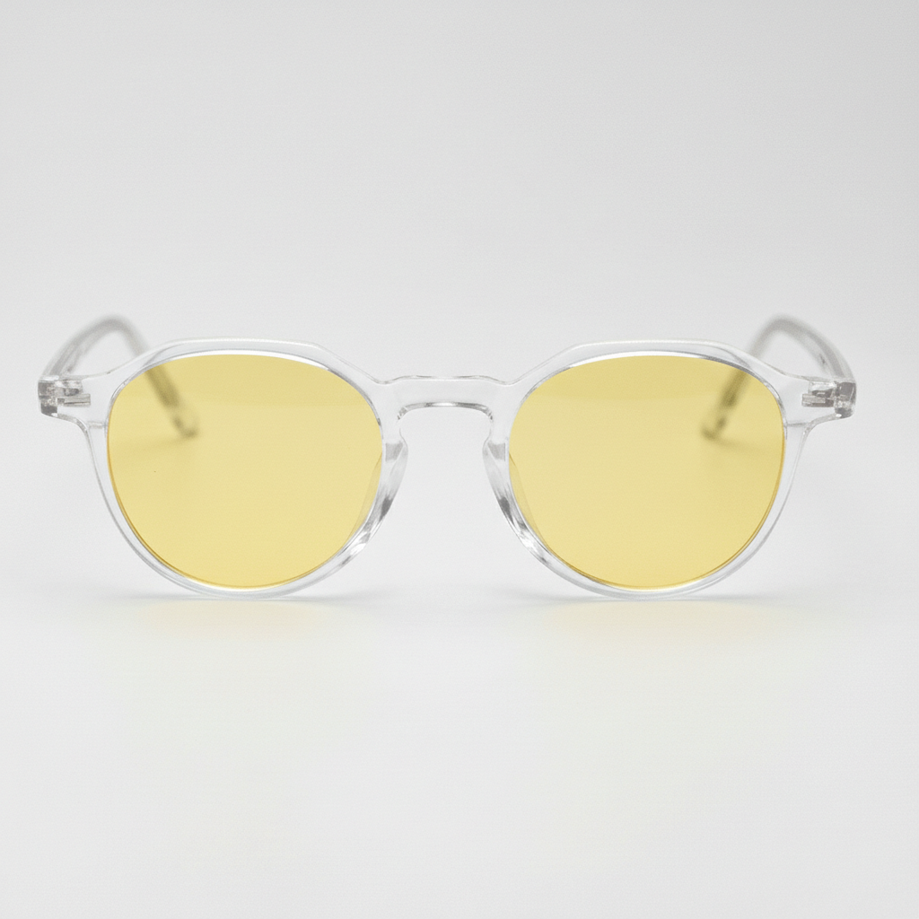 Susan Yellow Tinted Lens Sunglasses - Clear Geometric TR90 Frame - Front View