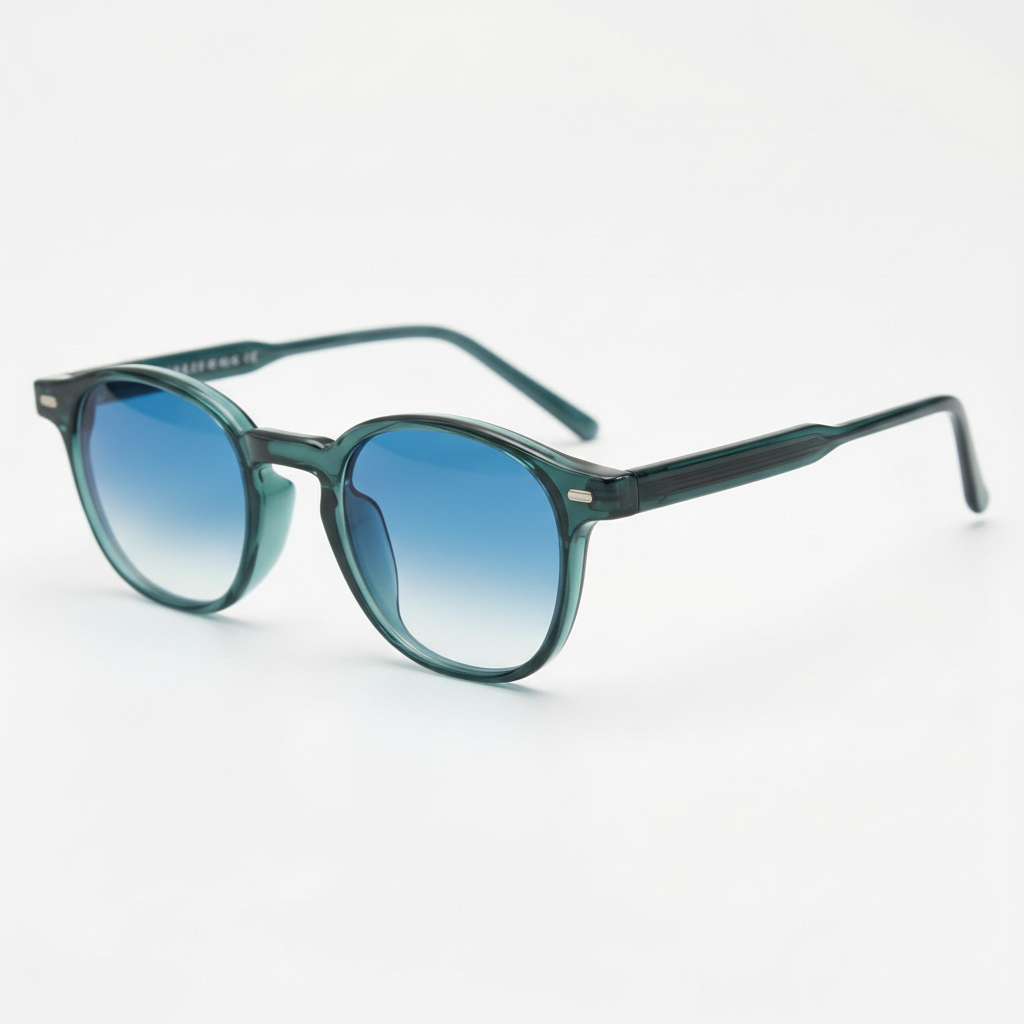Tina Blue Gradient Lens Sunglasses - Green Round TR90 Frame - Side View