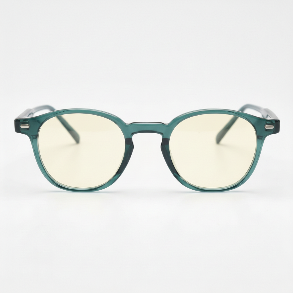 Tina Blue Light Lens Glasses - Green Round TR90 Frame - Front View