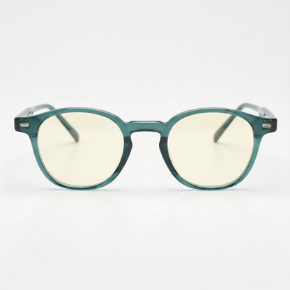 Tina Blue Light Lens Glasses - Green Round TR90 Frame - Front View