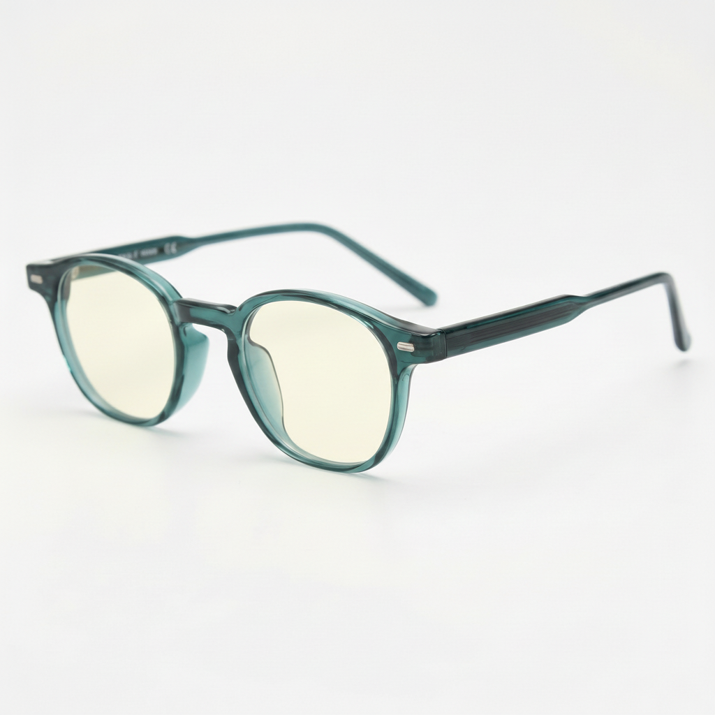 Tina Blue Light Lens Glasses - Green Round TR90 Frame - Side View