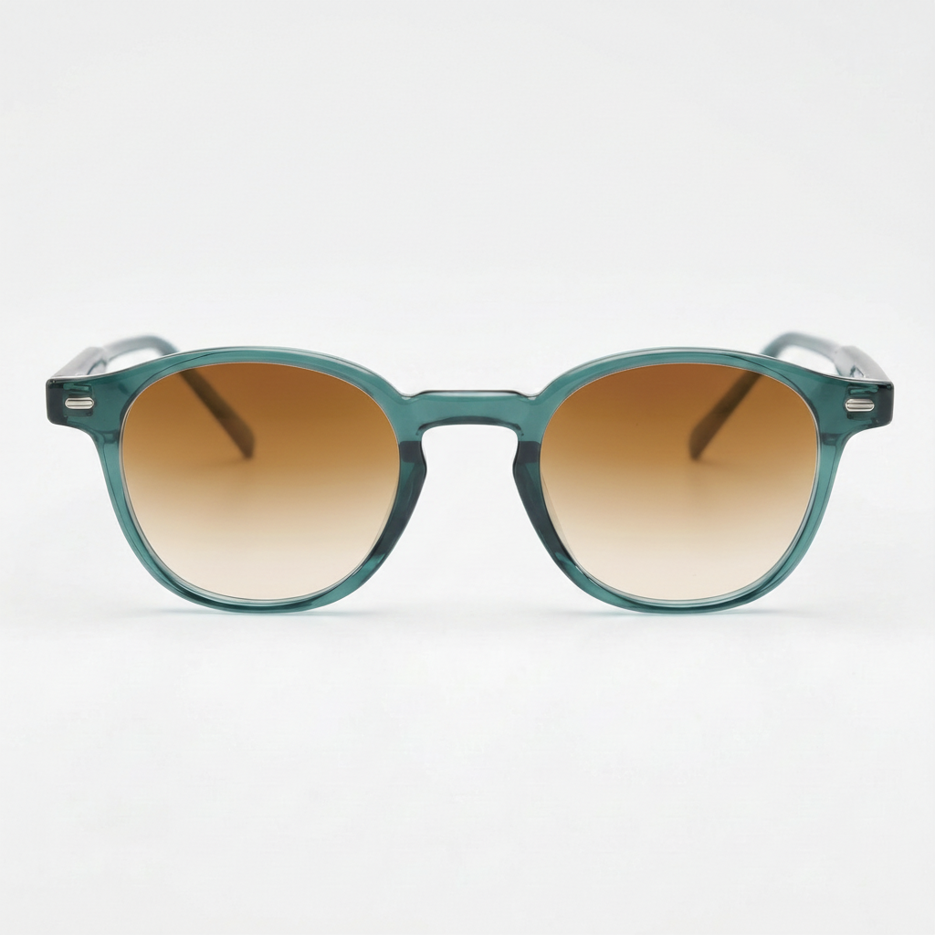 Tina Brown Gradient Lens Sunglasses - Green Round TR90 Frame - Front View