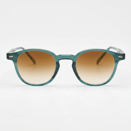 Tina Brown Gradient Lens Sunglasses - Green Round TR90 Frame - Front View