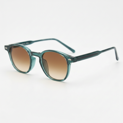 Tina Brown Gradient Lens Sunglasses - Green Round TR90 Frame - Side View