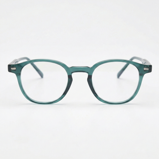 Tina Clear Lens Glasses - Green Round TR90 Frame - Front View