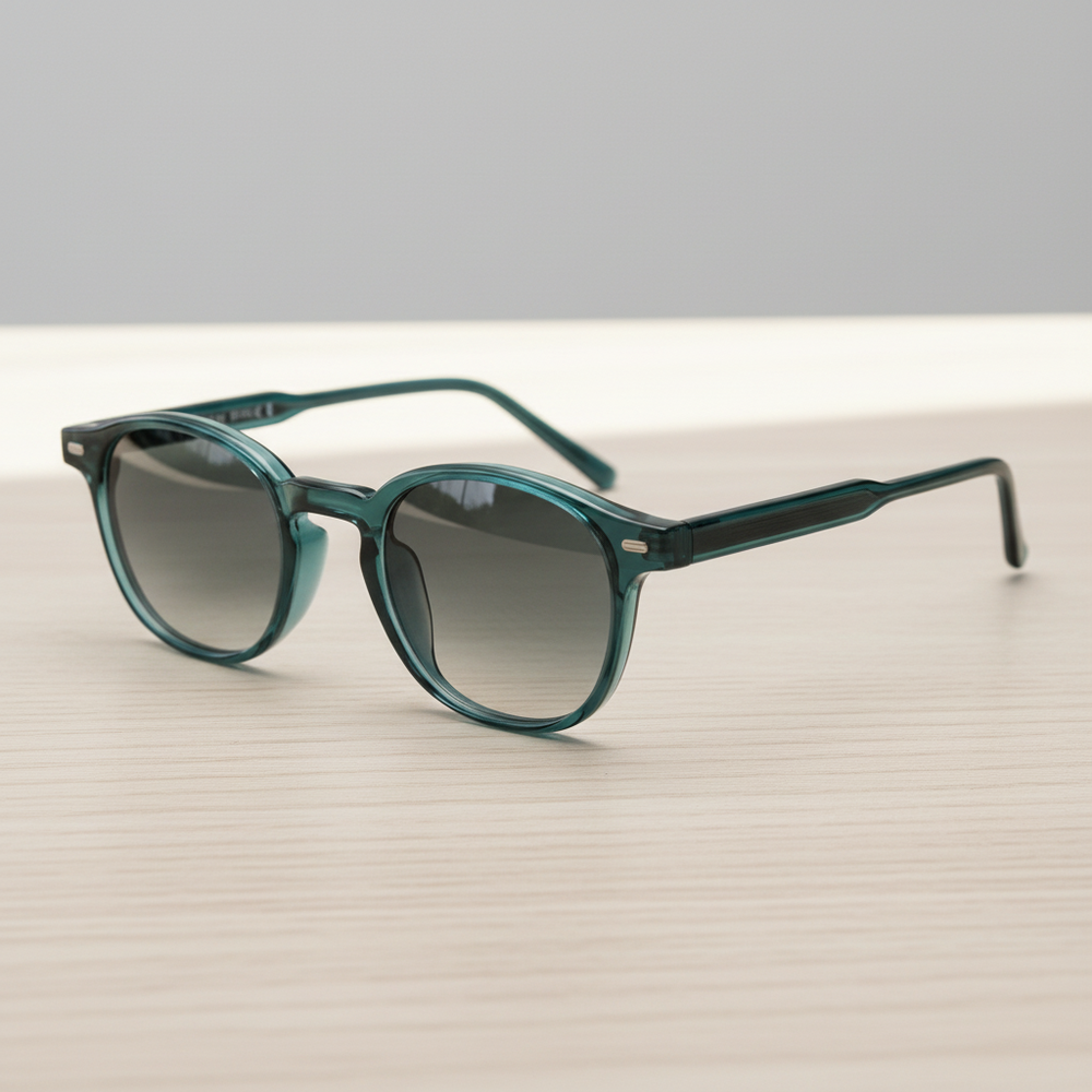 Tina Grey Gradient Lens Sunglasses - Green Round TR90 Frame