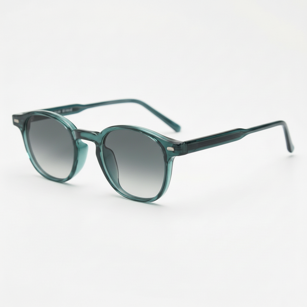 Tina Grey Gradient Lens Sunglasses - Green Round TR90 Frame - Side View