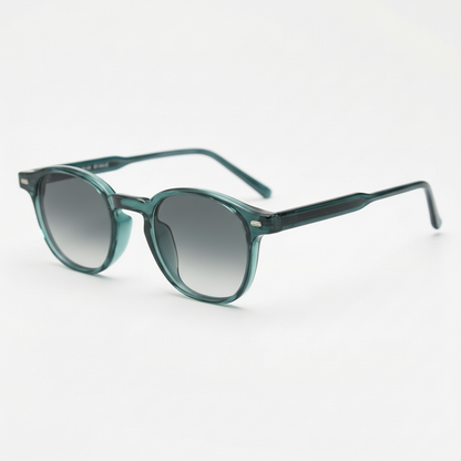 Tina Grey Gradient Lens Sunglasses - Green Round TR90 Frame - Side View