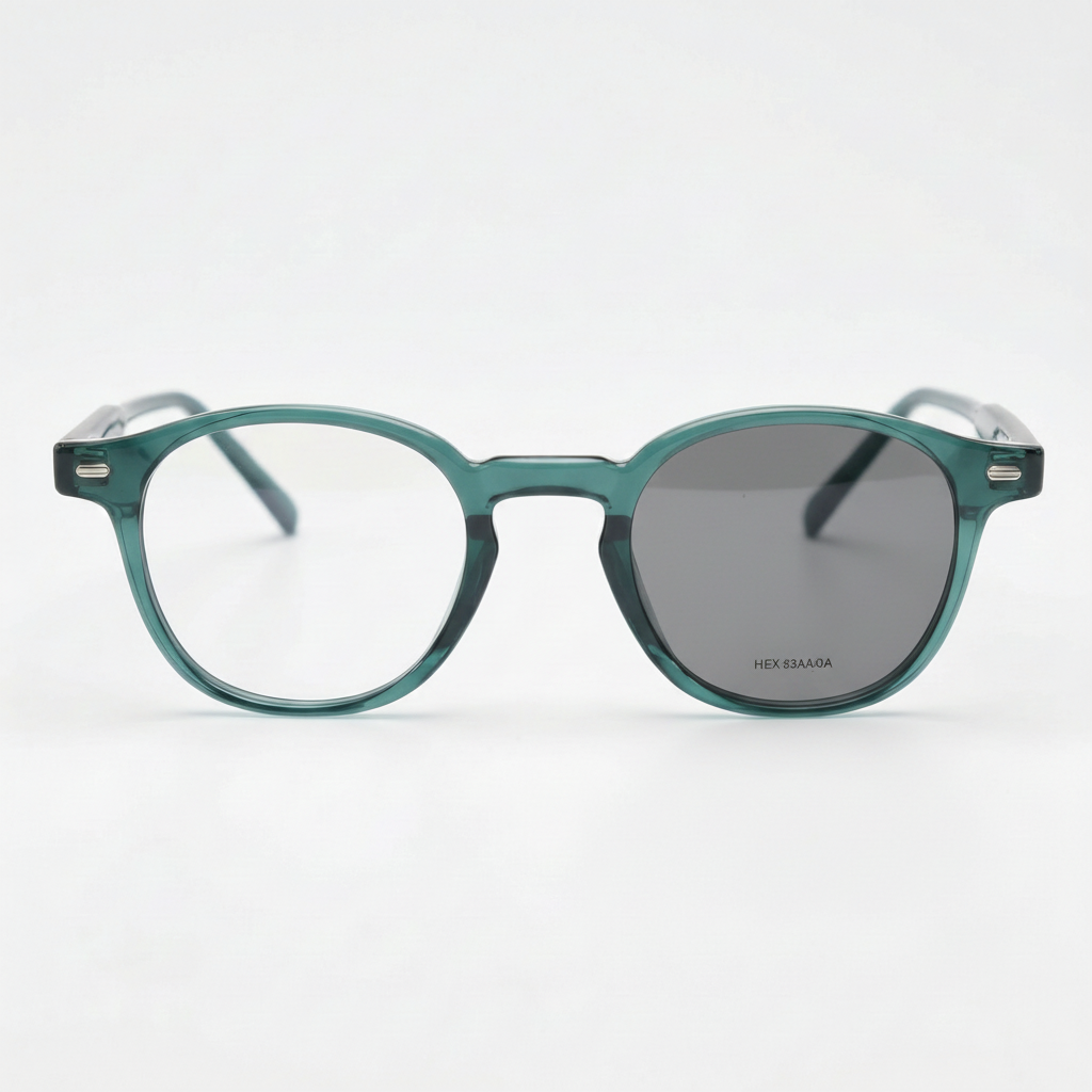 Tina Grey Photochromic Lens Glasses - Green Round TR90 Frame - Front View
