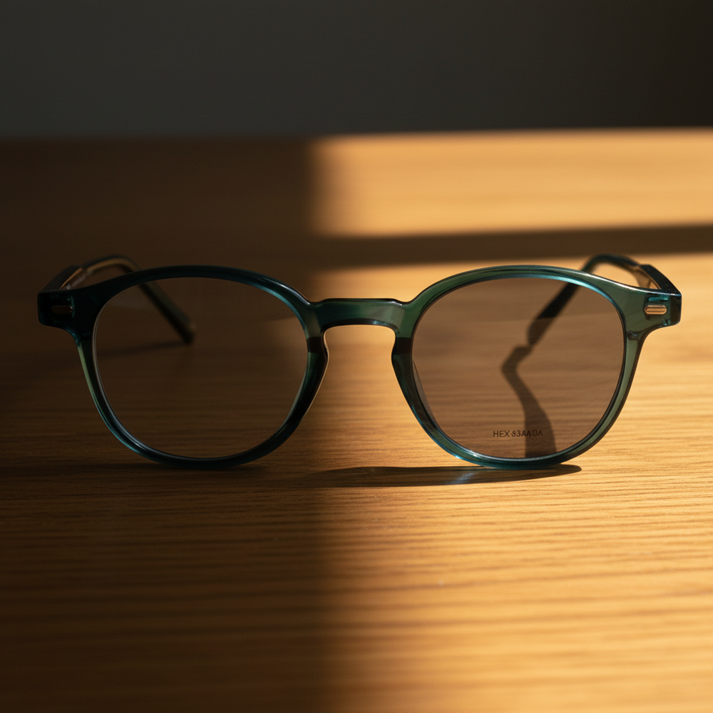 Tina Grey Photochromic Lens Glasses - Green Round TR90 Frame