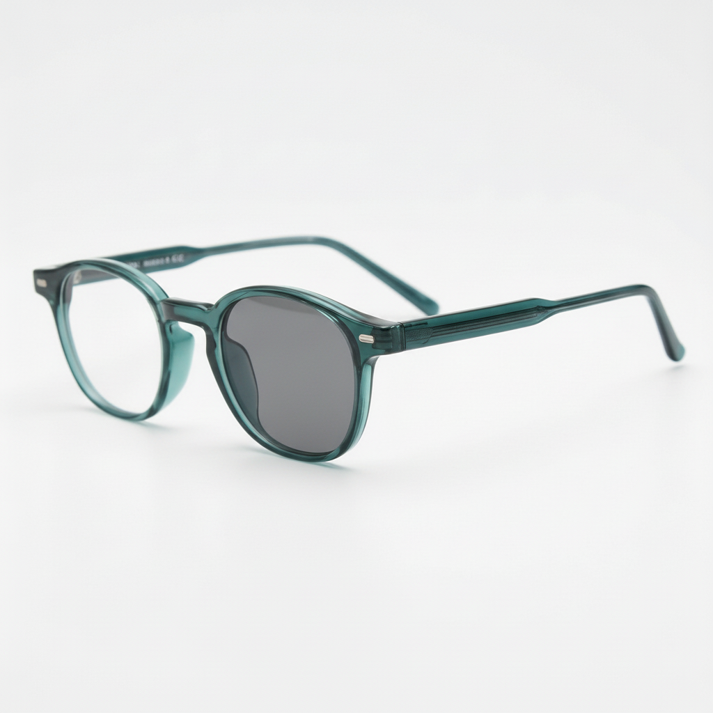 Tina Grey Photochromic Lens Glasses - Green Round TR90 Frame - Side View