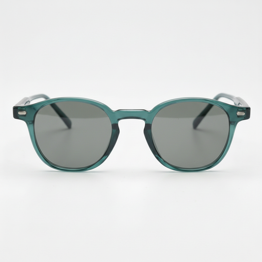 Tina Grey Tinted Lens Sunglasses - Green Round TR90 Frame - Front View