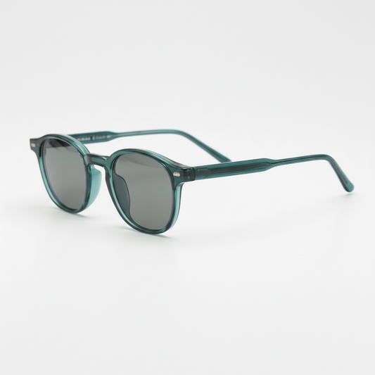 Tina Grey Tinted Lens Sunglasses - Green Round TR90 Frame - Side View