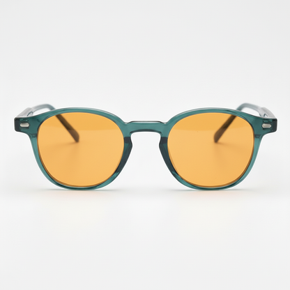 Tina Orange Tinted Lens Sunglasses - Green Round TR90 Frame - Front View