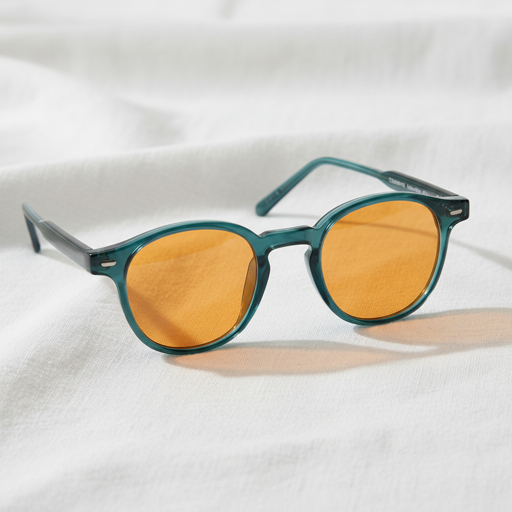Tina Orange Tinted Lens Sunglasses - Green Round TR90 Frame