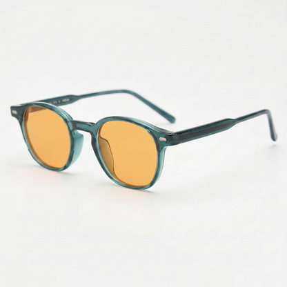 Tina Orange Tinted Lens Sunglasses - Green Round TR90 Frame - Side View