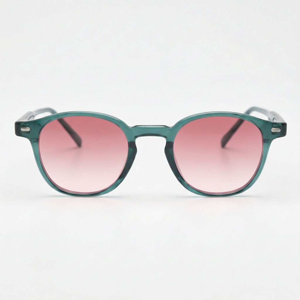 Tina Pink Gradient Lens Sunglasses - Green Round TR90 Frame - Front View
