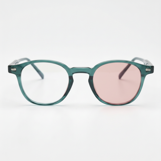 Tina Pink Photochromic Lens Glasses - Green Round TR90 Frame - Front View