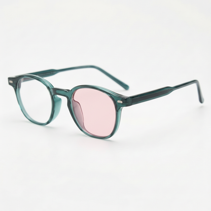 Tina Pink Photochromic Lens Glasses - Green Round TR90 Frame - Side View